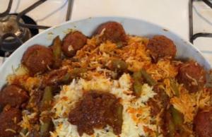 Loobia Polo Green Bean Rice with Meatballs