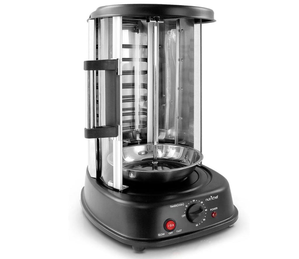 NutriChef Vertical Countertop Rotisserie Oven Roaster, Rotating Shawarma And Kebab Machine With Skewer And Rack Basket Tower Roasting Rack Poultry Tower Drip Tray For Meat Chicken Turkey Lamb